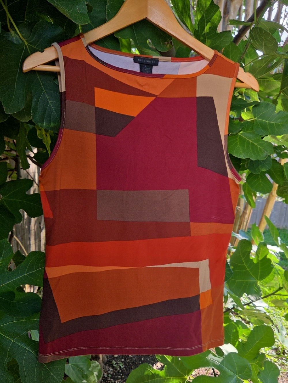 The Limited Orange & Burgundy Geometric Sleeveless Top